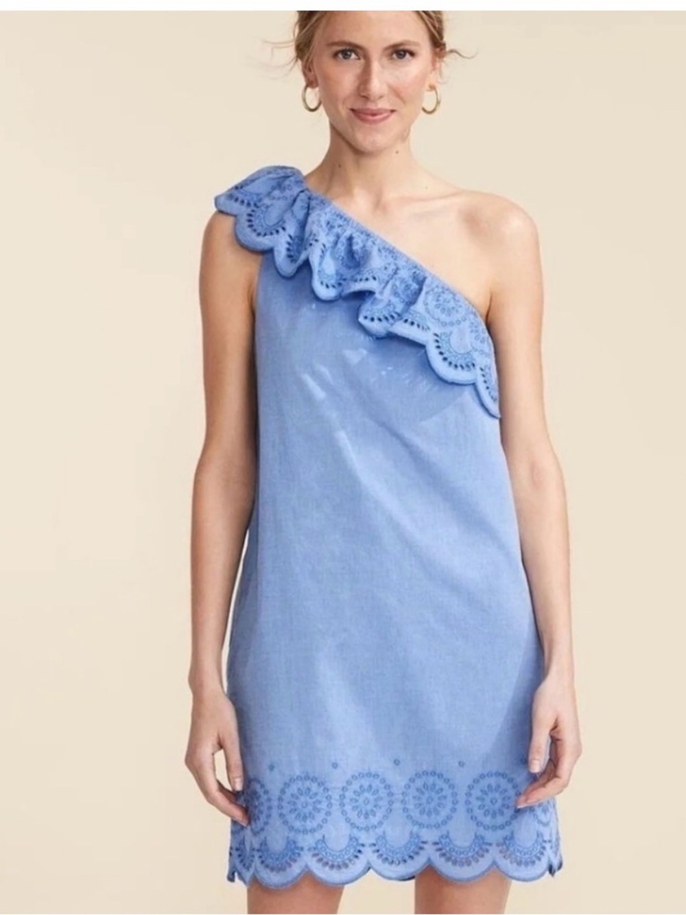 NWT Vineyard Vines One-Shoulder Blue Eyelet Dress